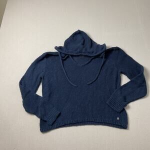 Roxy Pointelle Knit Dark Blue Womens M Long Sleeve Hooded Sweater